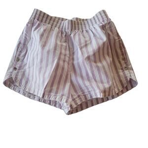 Vintage Pink White Striped Cotton Shorts USA Made Pull On Beachy Casual SZ Med